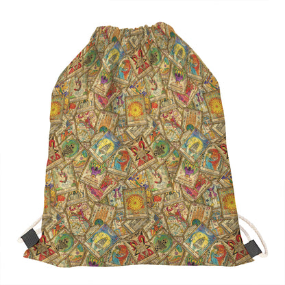 Vintage Wicca Tarot Card Print Drawstring Bag