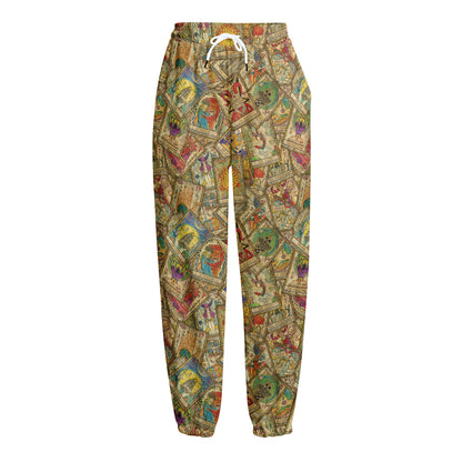 Vintage Wicca Tarot Card Print Fleece Lined Knit Pants