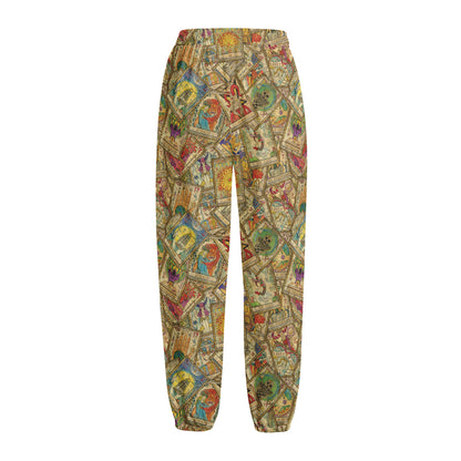 Vintage Wicca Tarot Card Print Fleece Lined Knit Pants