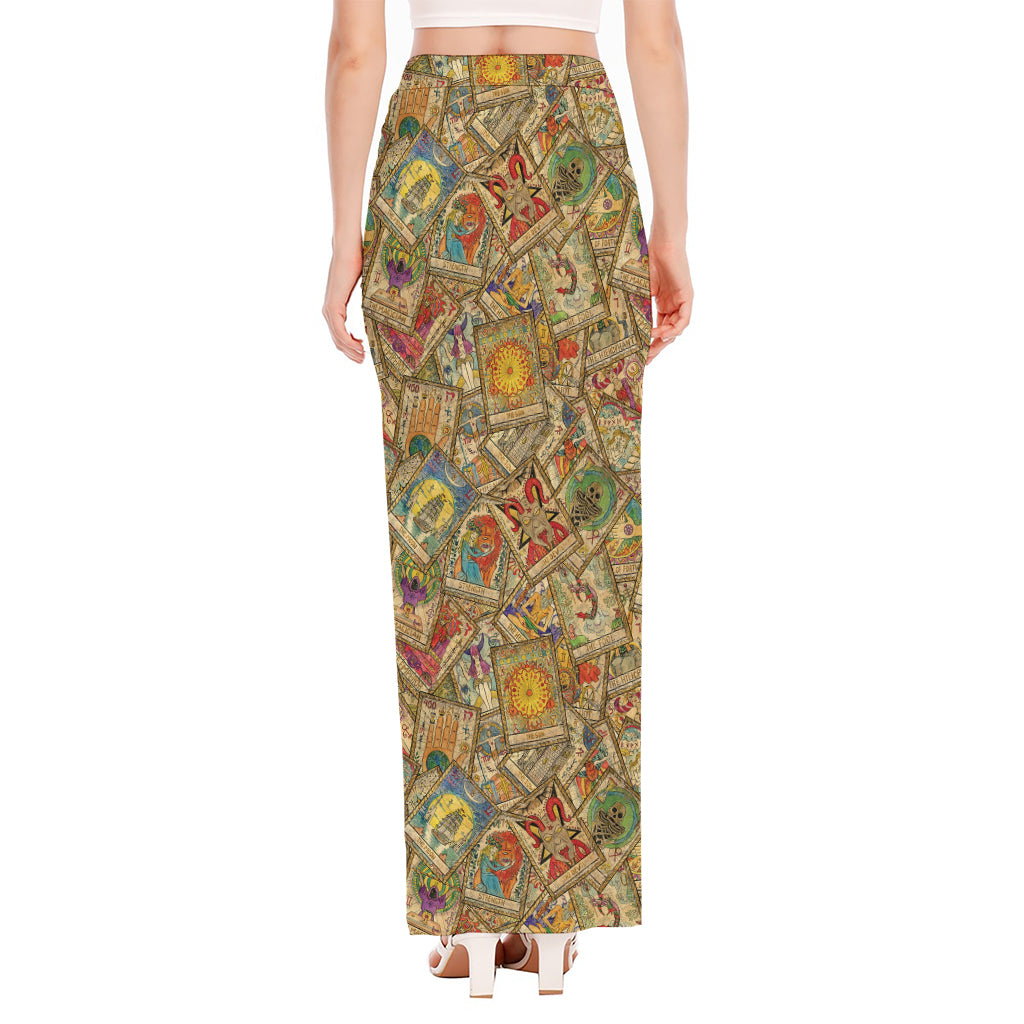 Vintage Wicca Tarot Card Print High Slit Maxi Skirt