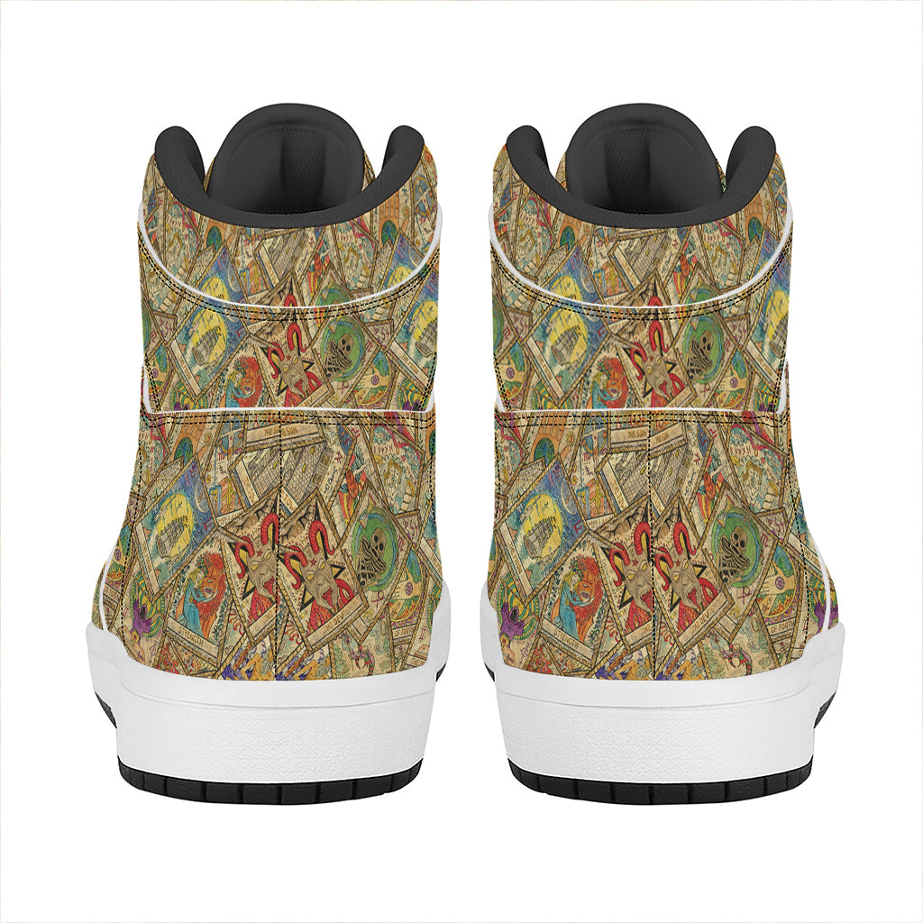 Vintage Wicca Tarot Card Print High Top Leather Sneakers