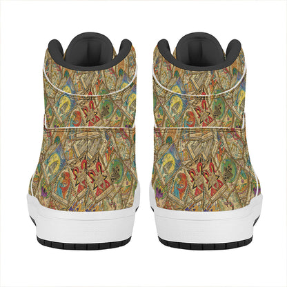 Vintage Wicca Tarot Card Print High Top Leather Sneakers
