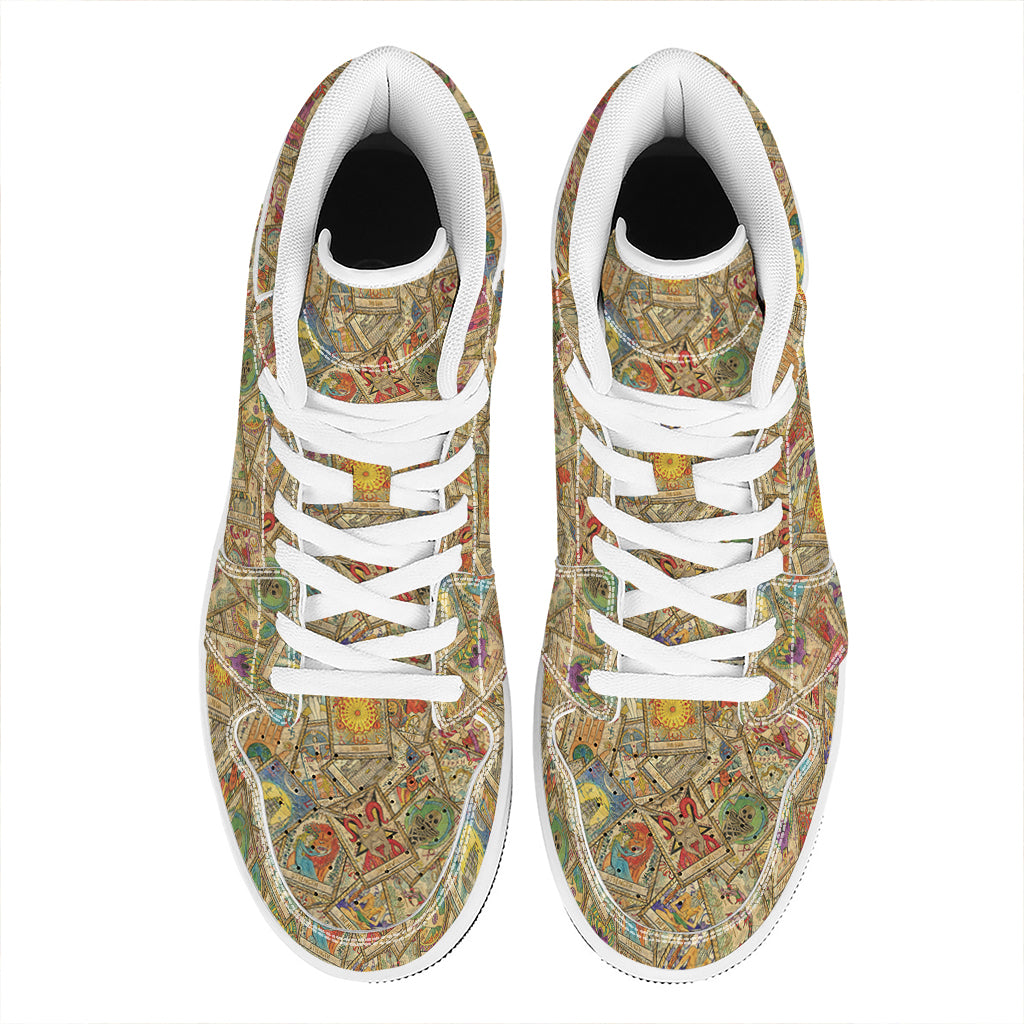 Vintage Wicca Tarot Card Print High Top Leather Sneakers