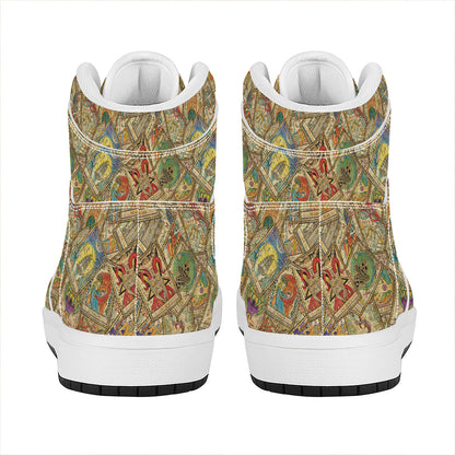 Vintage Wicca Tarot Card Print High Top Leather Sneakers
