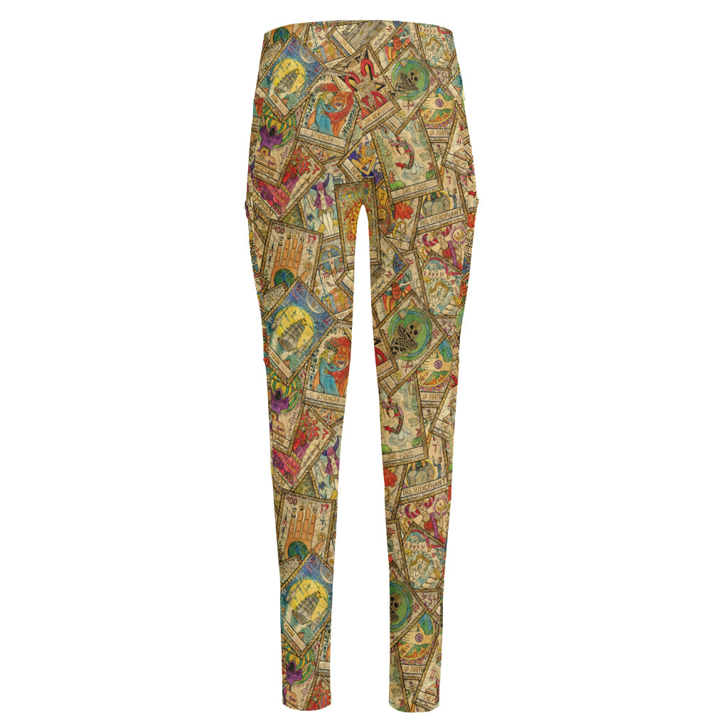 Vintage Wicca Tarot Card Print High-Waisted Pocket Leggings