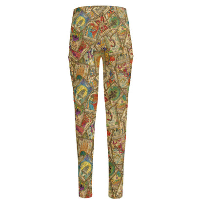 Vintage Wicca Tarot Card Print High-Waisted Pocket Leggings