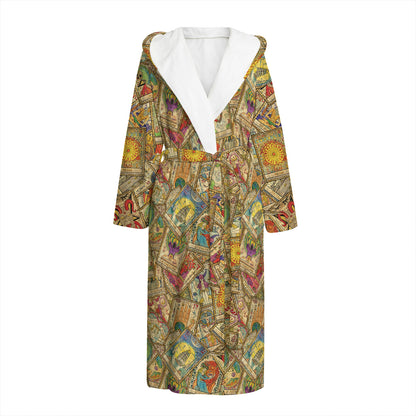 Vintage Wicca Tarot Card Print Hooded Bathrobe