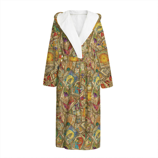 Vintage Wicca Tarot Card Print Hooded Bathrobe