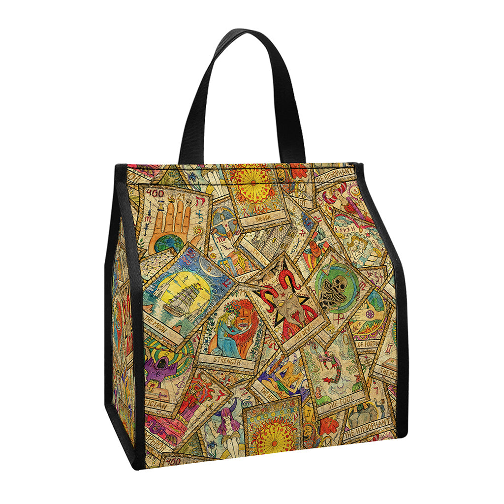 Vintage Wicca Tarot Card Print Insulated Lunch Tote