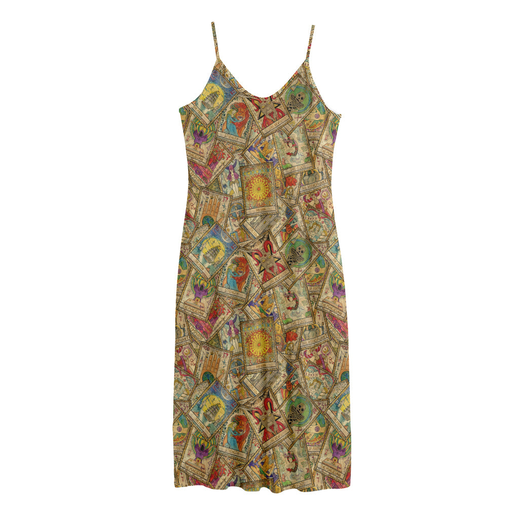 Vintage Wicca Tarot Card Print Jersey Midi Cami Dress