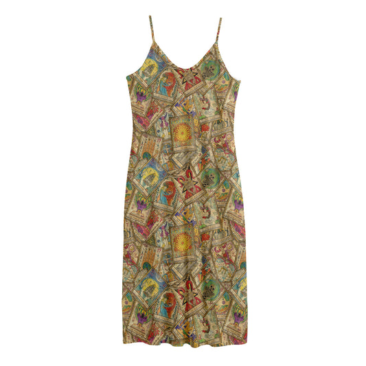Vintage Wicca Tarot Card Print Jersey Midi Cami Dress