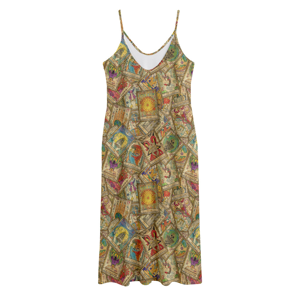 Vintage Wicca Tarot Card Print Jersey Midi Cami Dress
