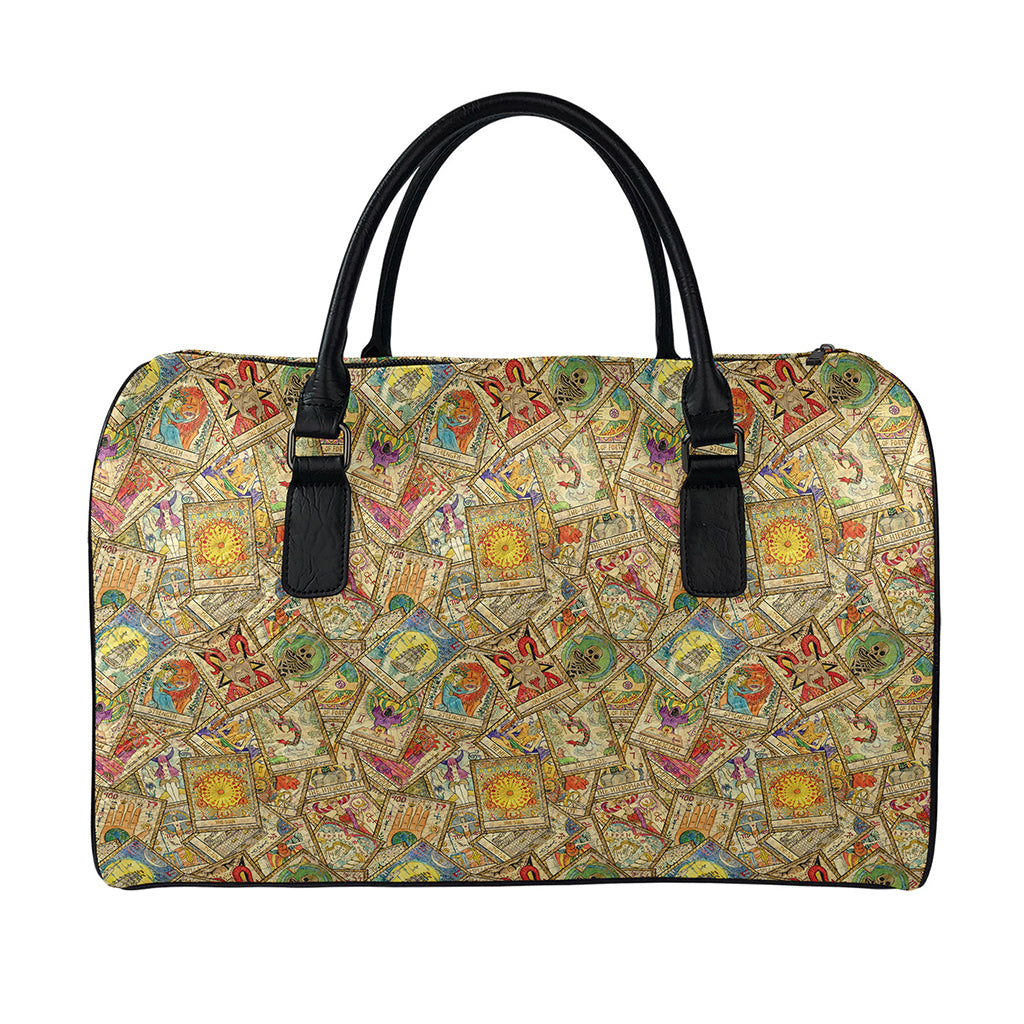 Vintage Wicca Tarot Card Print Leather Duffle Bag