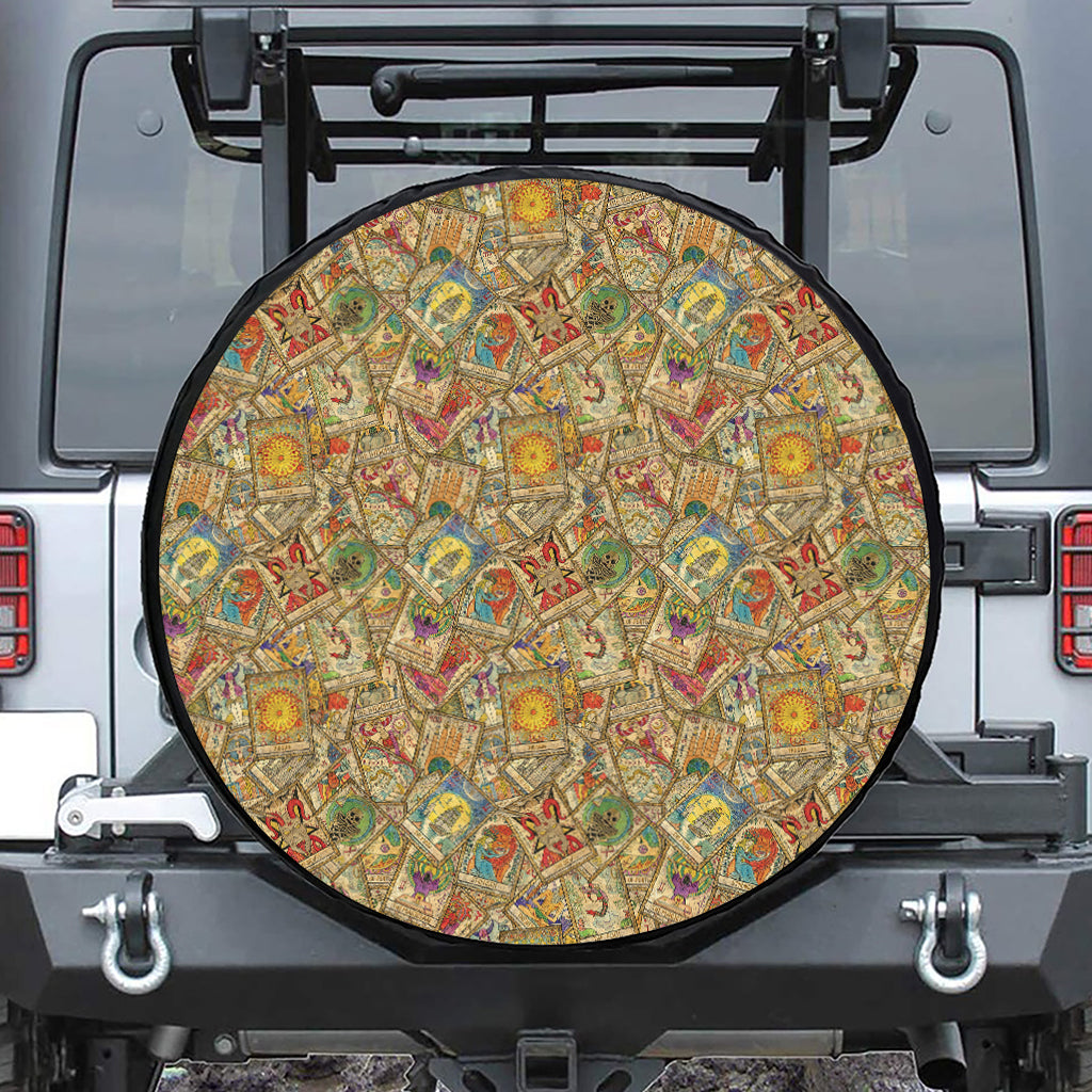 Vintage Wicca Tarot Card Print Leather Spare Tire Cover