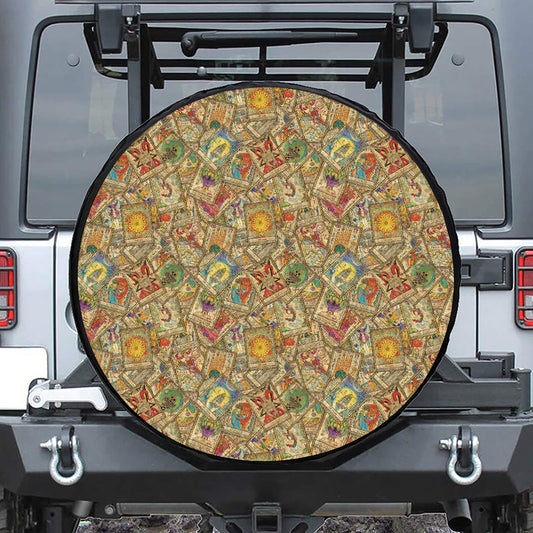 Vintage Wicca Tarot Card Print Leather Spare Tire Cover