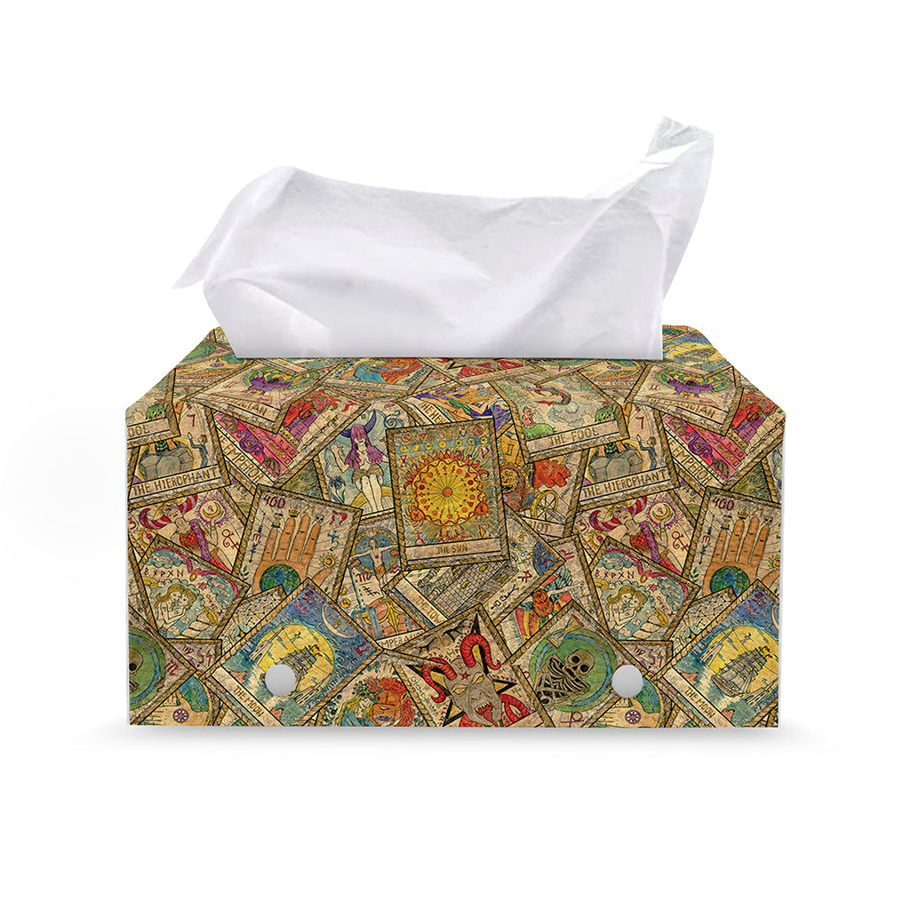 Vintage Wicca Tarot Card Print Leather Tissue Box Cover