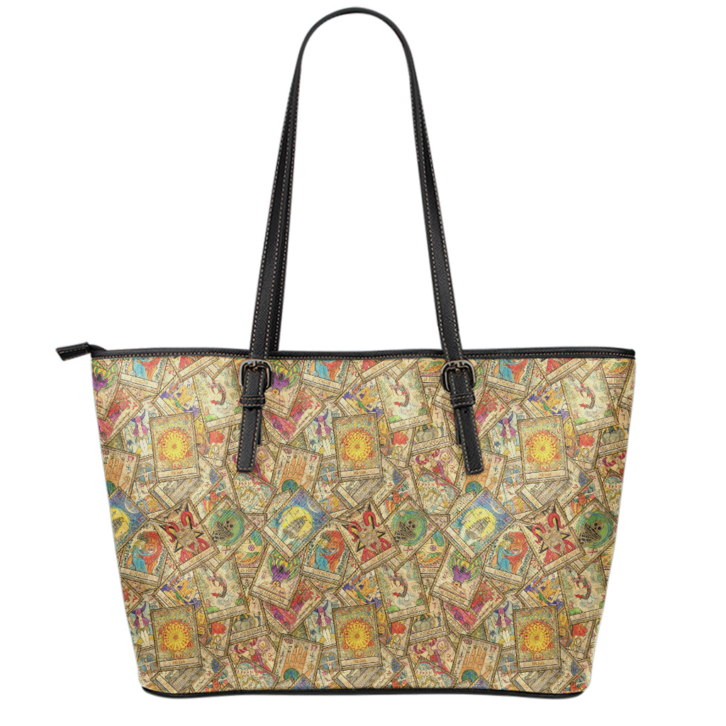 Vintage Wicca Tarot Card Print Leather Tote Bag