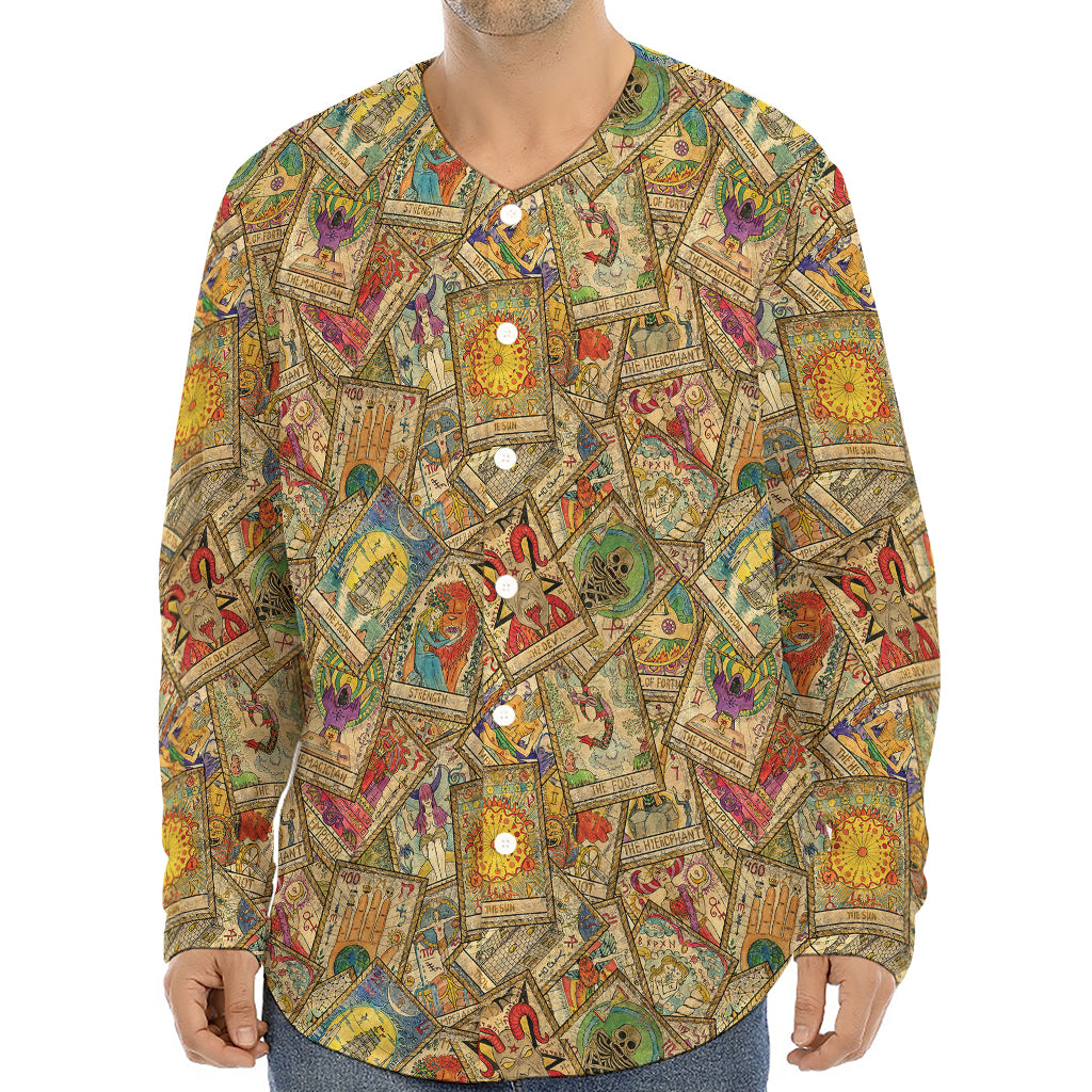 Vintage Wicca Tarot Card Print Long Sleeve Baseball Jersey