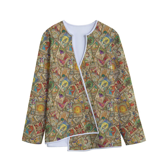 Vintage Wicca Tarot Card Print Long Sleeve Short Coat