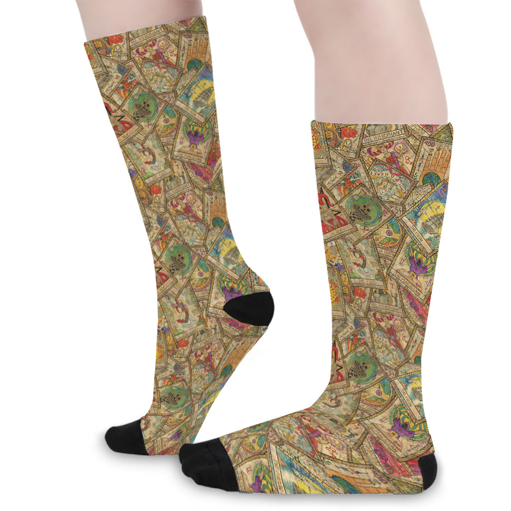 Vintage Wicca Tarot Card Print Long Socks