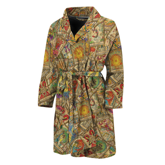 Vintage Wicca Tarot Card Print Men's Bathrobe