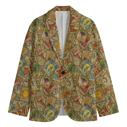 Vintage Wicca Tarot Card Print Men's Cotton Blazer