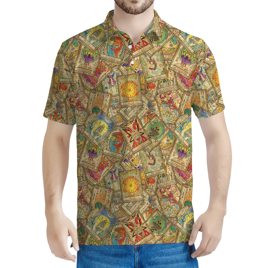 Vintage Wicca Tarot Card Print Men's Polo Shirt