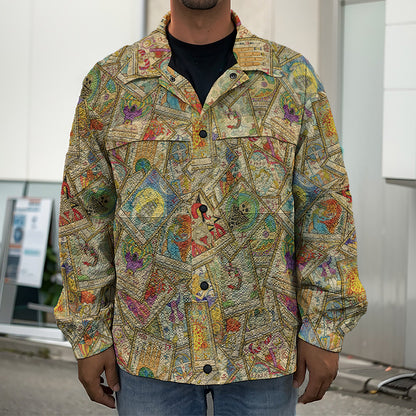 Vintage Wicca Tarot Card Print Men's Shirt Jacket
