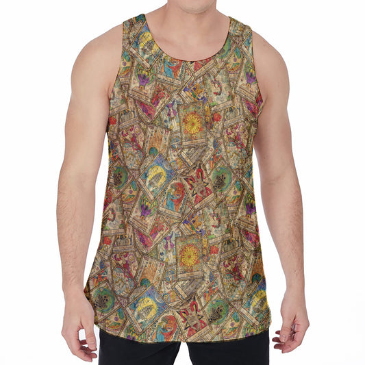 Vintage Wicca Tarot Card Print Men's Velvet Tank Top