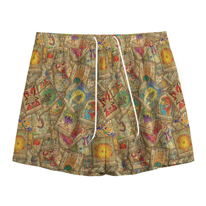 Vintage Wicca Tarot Card Print Mesh Shorts