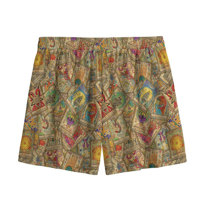 Vintage Wicca Tarot Card Print Mesh Shorts