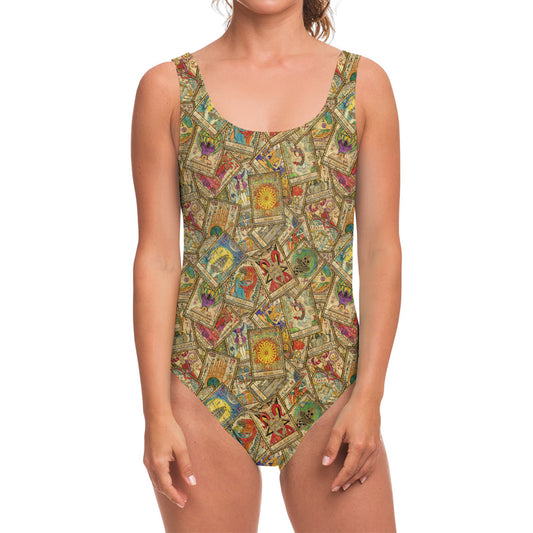 Vintage Wicca Tarot Card Print One Piece Swimsuit