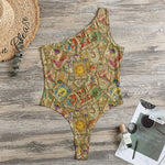 Vintage Wicca Tarot Card Print One Shoulder Bodysuit