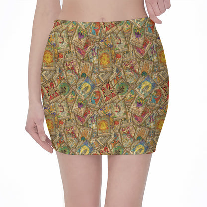 Vintage Wicca Tarot Card Print Pencil Mini Skirt