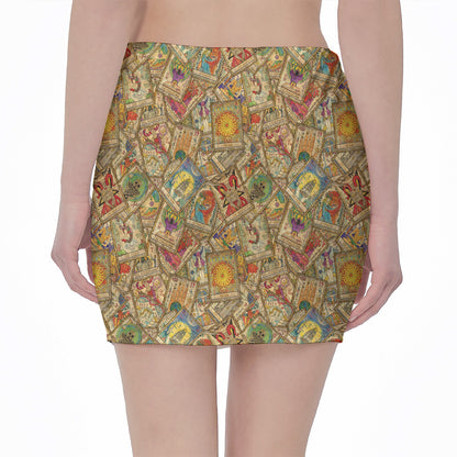 Vintage Wicca Tarot Card Print Pencil Mini Skirt