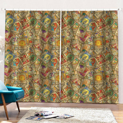 Vintage Wicca Tarot Card Print Pencil Pleat Curtains