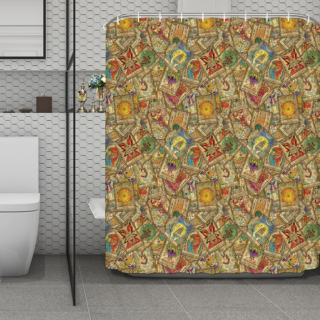 Vintage Wicca Tarot Card Print Polyester Shower Curtain