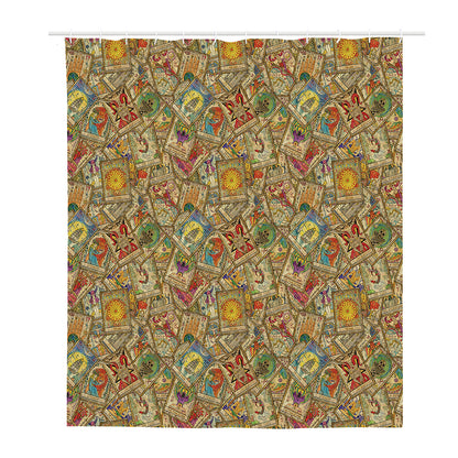Vintage Wicca Tarot Card Print Polyester Shower Curtain