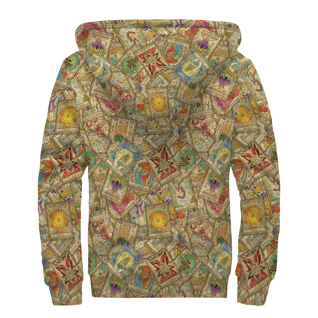 Vintage Wicca Tarot Card Print Sherpa Lined Zip Up Hoodie