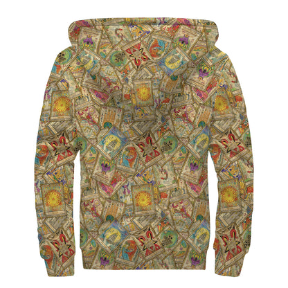 Vintage Wicca Tarot Card Print Sherpa Lined Zip Up Hoodie