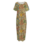 Vintage Wicca Tarot Card Print Short Sleeve Long Nightdress