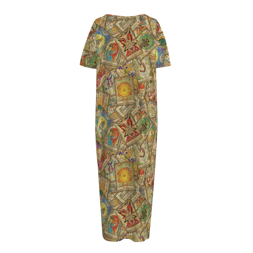 Vintage Wicca Tarot Card Print Short Sleeve Long Nightdress