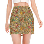 Vintage Wicca Tarot Card Print Side Slit Mini Skirt