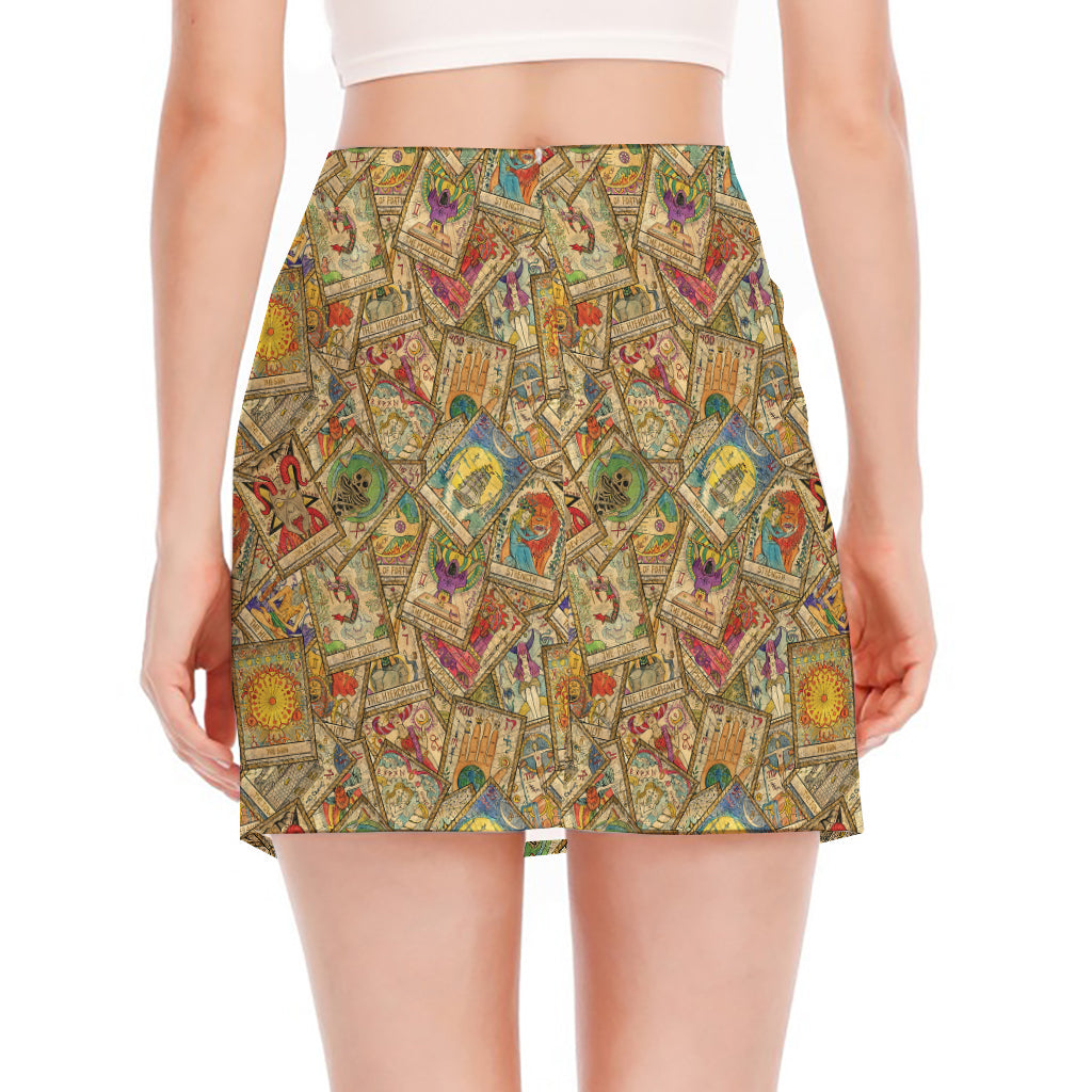 Vintage Wicca Tarot Card Print Side Slit Mini Skirt