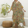 Vintage Wicca Tarot Card Print Silk V-Neck Kaftan Dress