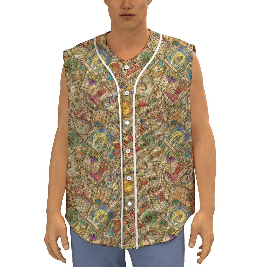 Vintage Wicca Tarot Card Print Sleeveless Baseball Jersey