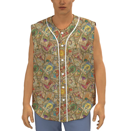 Vintage Wicca Tarot Card Print Sleeveless Baseball Jersey