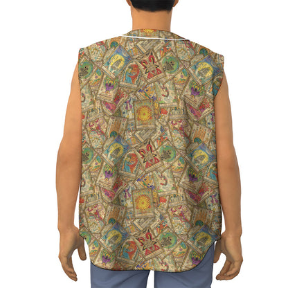 Vintage Wicca Tarot Card Print Sleeveless Baseball Jersey