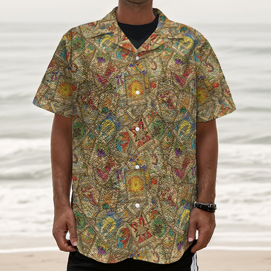 Vintage Wicca Tarot Card Print Textured Short Sleeve Shirt
