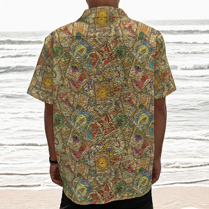 Vintage Wicca Tarot Card Print Textured Short Sleeve Shirt